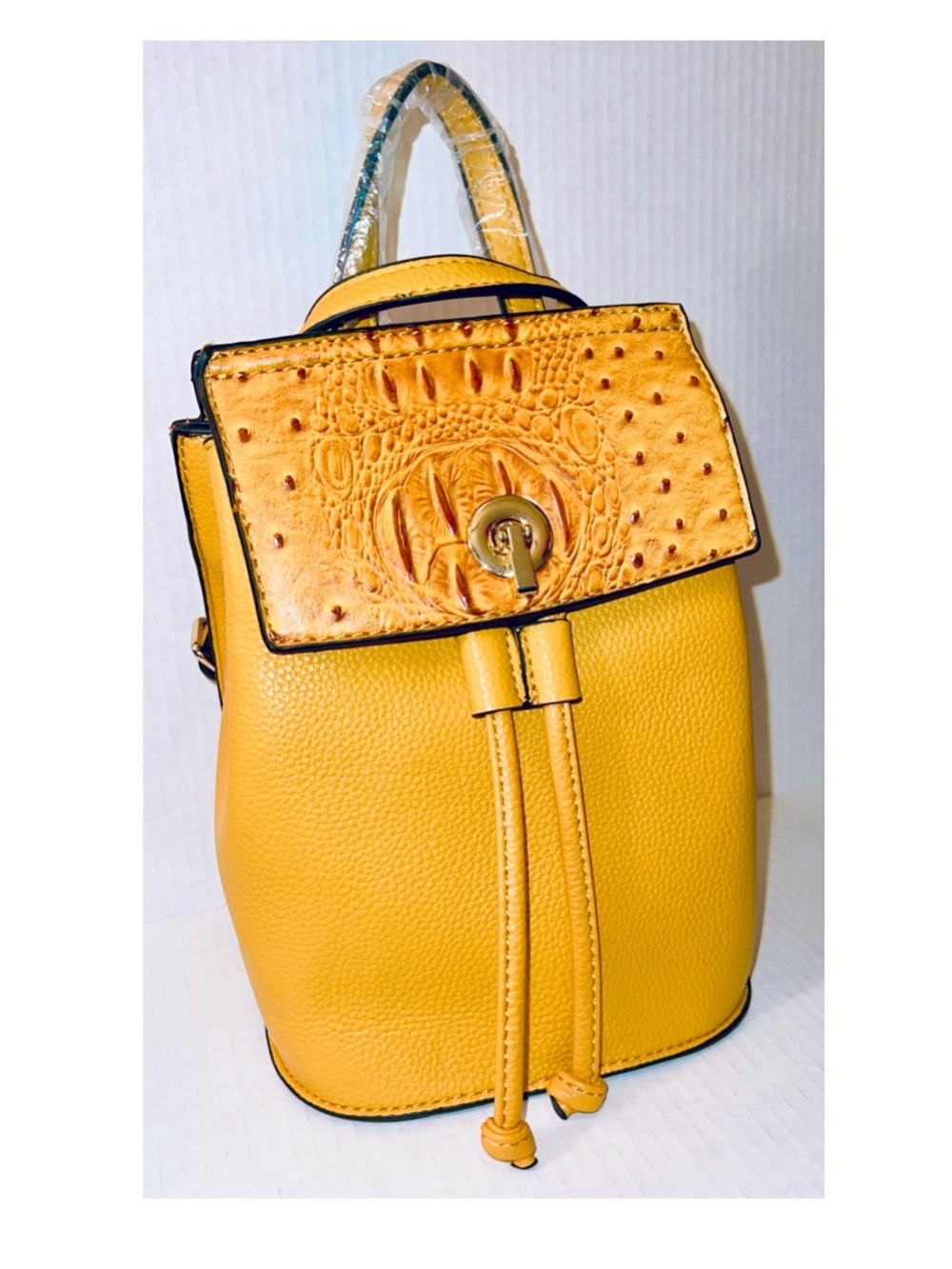 Yellow Women's Drawstring Backpack Purse - Picture 3 of 4